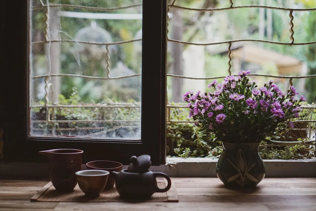 tea, teacup, flower wallpaper, flowers, nature, vase, flower background, warm tea, cup, tea ceremony, tea cup, asters, beautiful flowers, decorate, windows, peaceful