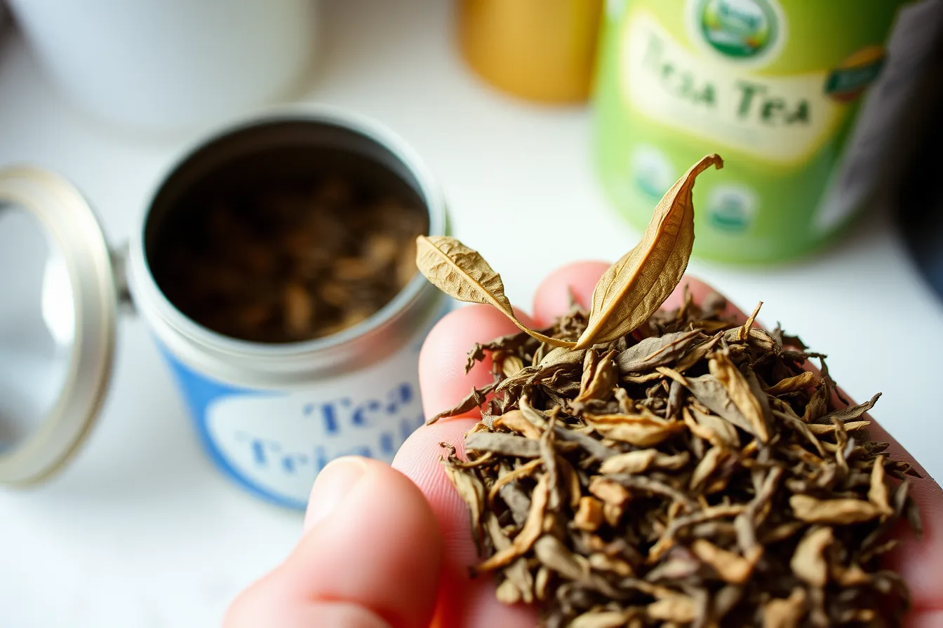 Dry tea leaves bent to test crispness beside a sealed metal tea tin. Humidity, not light: the real threat to American tea brands in storage