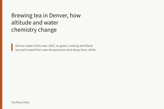 Glass teapot of steeping tea with kettle, cup and thermometer on a counter. Brewing tea in Denver, how altitude and water chemistry change parameters