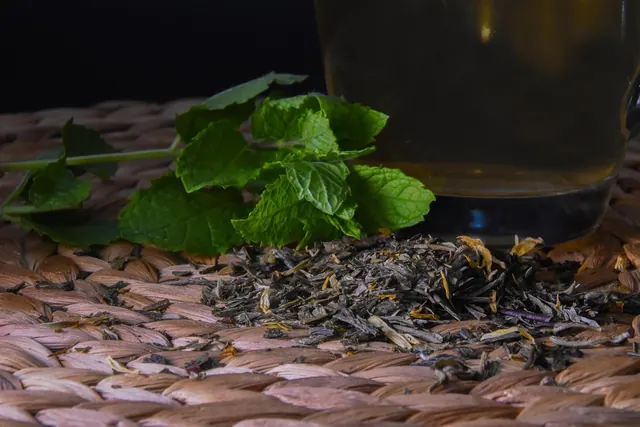 tea, mint, herbs, cup, tea cup, aromatic, nature, plant, leaves, dry leaves, loose tea, yellow, relax, meditation