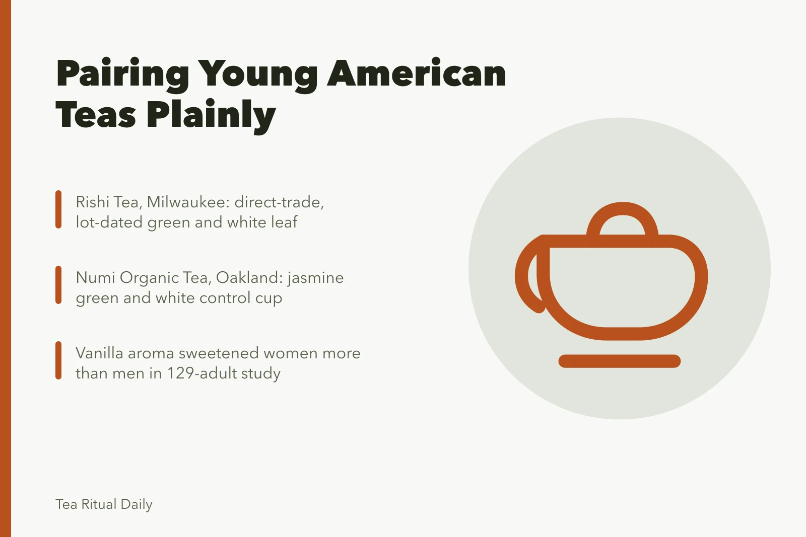 Tea pairing card with Rishi and Numi brands and aroma study. Show, don't disguise: pairing American tea brands while they're young