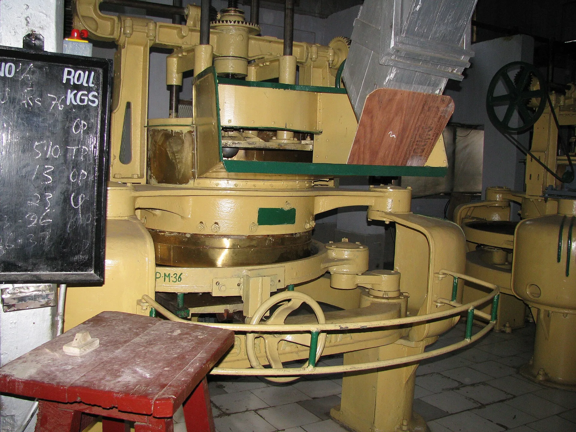 Another section of tea processing machinery. Apparently one machine is used for one type of tea leaf, as the blackboard in the foreground shows. Dated evidence, not brand names: how tea brewing methods evolved