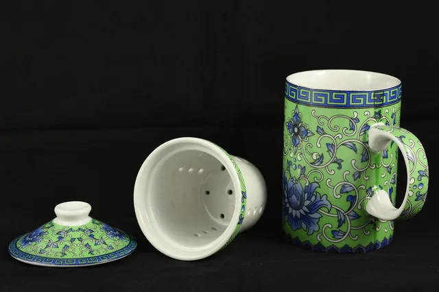 tea set, mug, oriental, cup, tea cup, white, green, porcelain, loose leaf, steeping, blue, lid, stock. Buy for consistency, not novelty, when stocking a tea ritual
